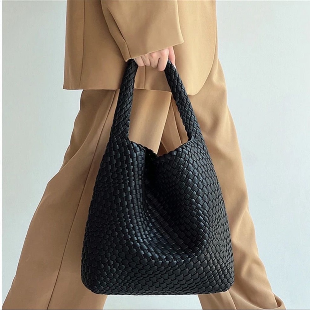Black woven shoulder bag